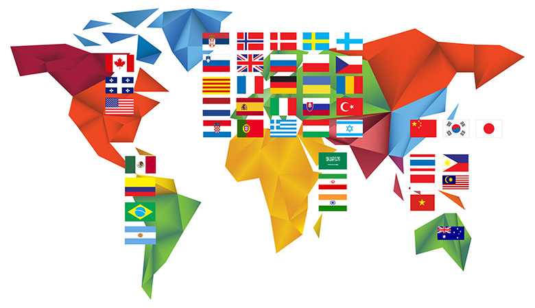 World Map with flags for localization languages